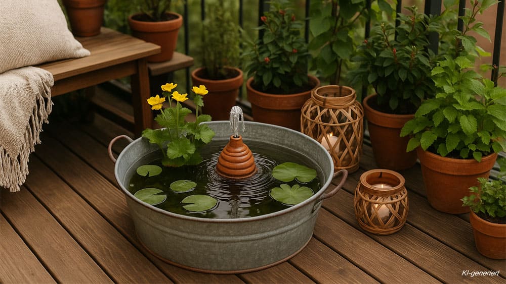 💧 Mini-Teich auf Balkon oder Terrasse – wie du deine eigene Wasser-Oase gestaltest 2 Mini Teich