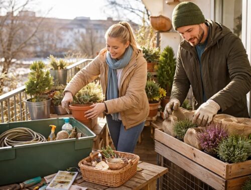 Warum solltest du deinen Balkon schon im Januar vorbereiten? 7 Paar bereitet im Winter den Balkon vor: Pflanzen kontrollieren, Töpfe ordnen und Winterschutz anbringen – Balkon vorbereiten im Januar für einen entspannten Frühling.