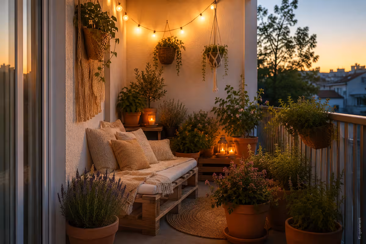 Balkonidee zum Thema: Balkon im Boho-Look: Kleine Ideen mit großer Wirkung