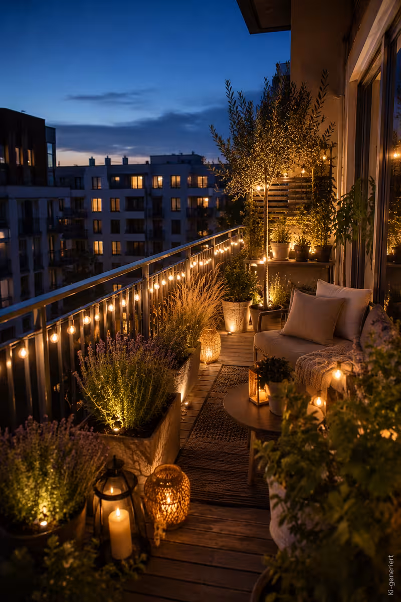 Fertiges Ergebnis für: Wie du deinen Balkon mit Lichterketten gemütlich gestaltest