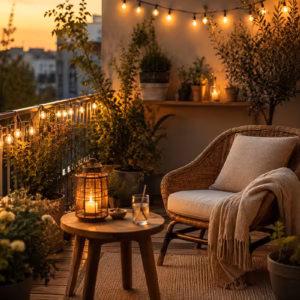 Balkonidee zum Thema: Wie du deinen Balkon mit Lichterketten gemütlich gestaltest