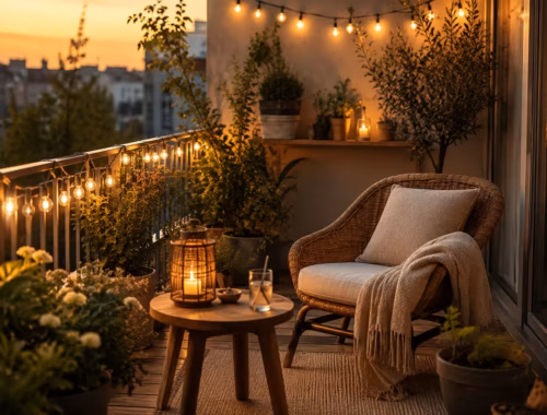 Balkonidee zum Thema: Wie du deinen Balkon mit Lichterketten gemütlich gestaltest