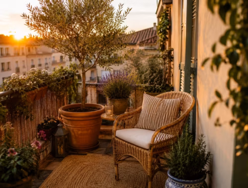 Balkonidee zum Thema: Mediterrane Balkon Deko: Urlaubsgefühl auf wenigen Quadratmetern