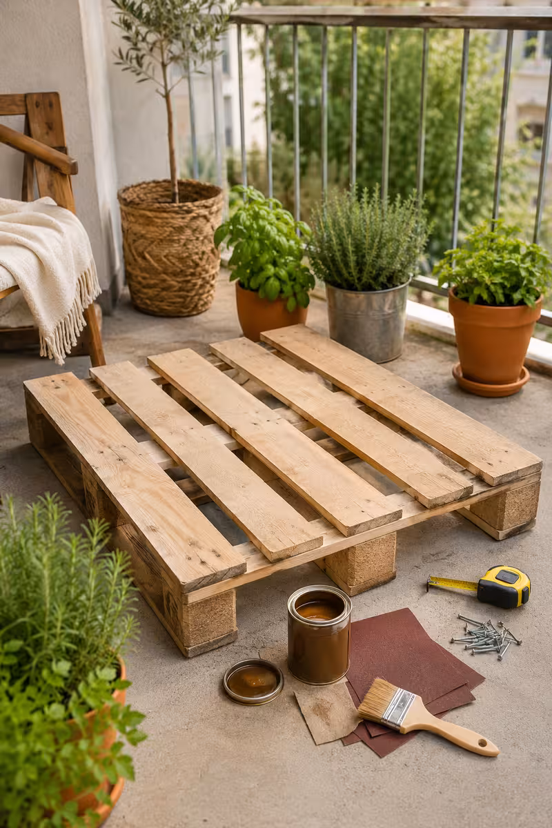 Paletten Balkon gestalten: Bank, Bar und Pflanzkasten bauen 3 Paletten Balkon Bild1 als praktische Szene