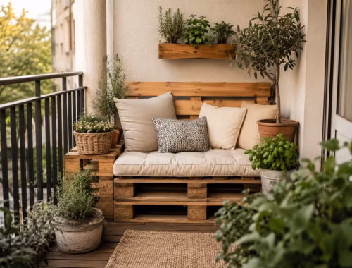 Paletten Balkon als fertige Szene