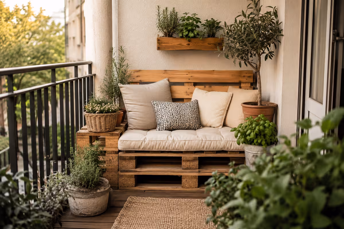Paletten Balkon als fertige Szene