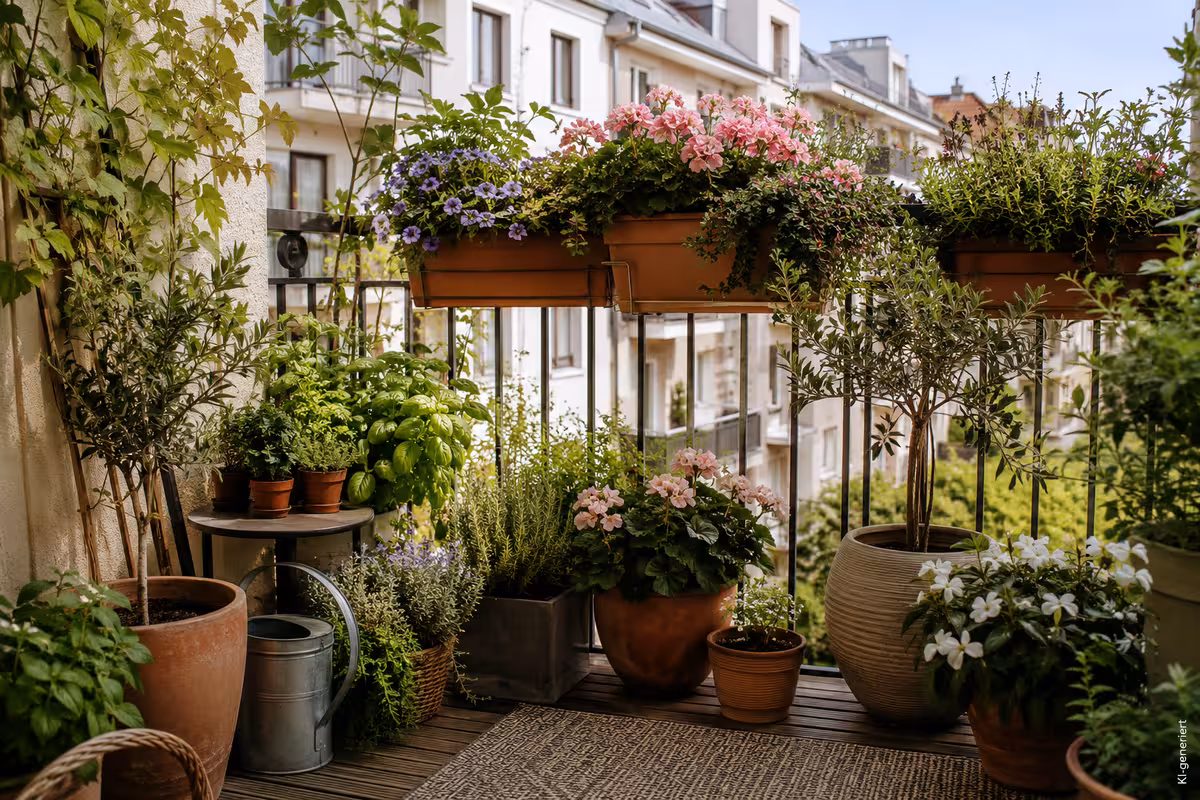 Balkonidee zum Thema: Balkon bepflanzen: Ideen für Balkonkästen und Töpfe