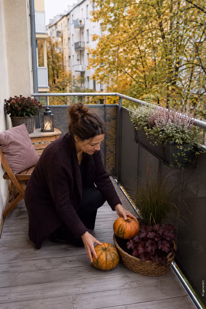 Umsetzung von: Wie lässt sich ein kleiner Balkon herbstlich gestalten?